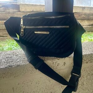 Steve Madden Black Quilted Crossbody Bag with Gold Accents